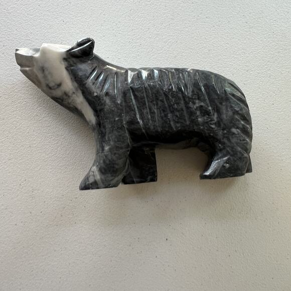 Hand Carved Gray ONYX Stone Bear Figurine Vintage Animal 8" - Picture 2 of 11